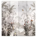 Elegant Room Divider With Tropical Plants Birds Water Scene And Steps