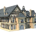 Classic Traditional Detached Villa Featuring Sloped Roof Timber Frame Tower And Chimneys Design