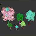 Various Types of Trees in Different Sizes With Green and Orange Foliage on White Background
