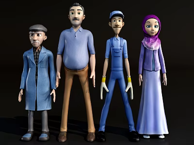 Game And Film Characters With Diverse Outfits And Expressions Standing Together 3d model