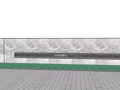 Outdoor Feature Wall With Marble Texture And Green Base Trim On Paved Ground 3d model