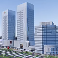 Modern Commercial Complex With High Rise Buildings Shopping Mall And Parking Lot