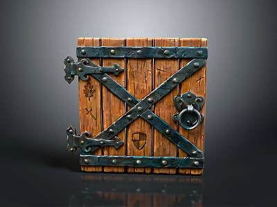 Vintage Wooden Chest With Cross Metal Straps Hinges And Decorative Lock 3d model