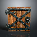 Vintage Wooden Chest With Cross Metal Straps Hinges And Decorative Lock
