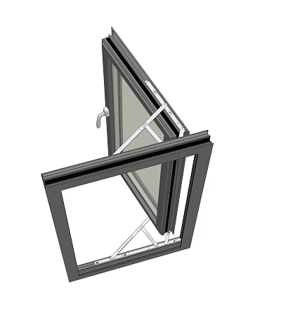 Open Window Structure With Black Frame Glass Panel And Hinge Design 3d model