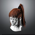 White Human Head Model With Red High Ponytail Hair And Black Hair Tie