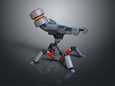 Sci Fi Game Movie Mechanical Character With Tripod Legs And Red Yellow Rings 3d model