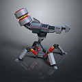 Sci Fi Game Movie Mechanical Character With Tripod Legs And Red Yellow Rings