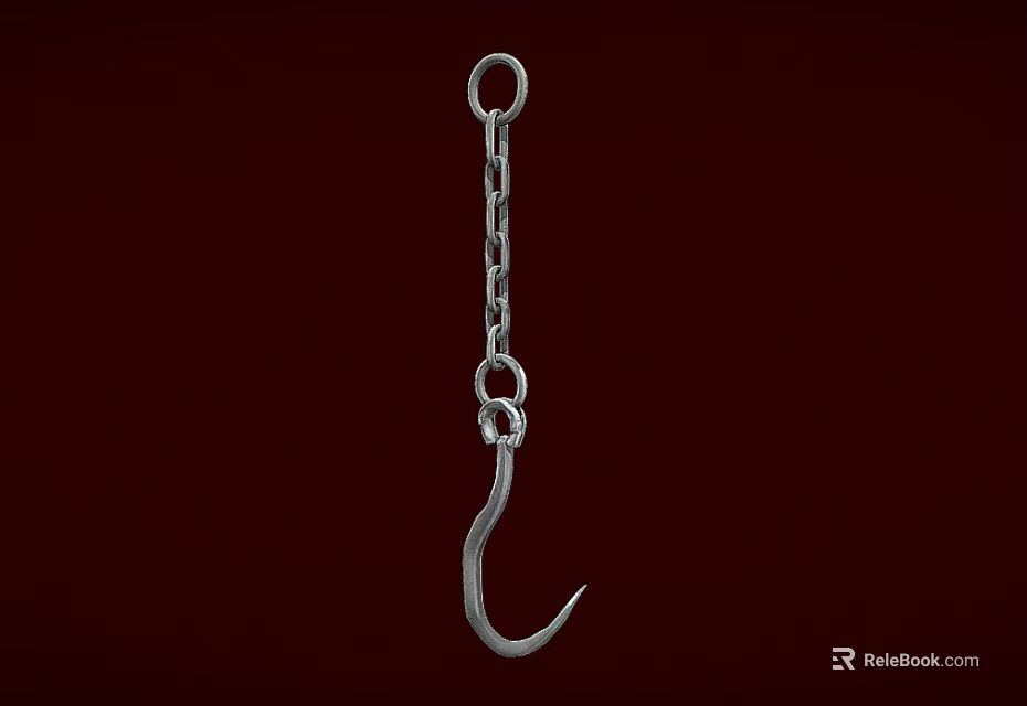 Metal Hook with Chain Design Isolated on Red Background for Hanging Purposes 3d model 