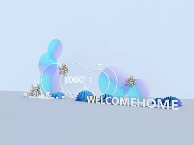 Modern Commercial Equipment for Welcome Home Display with Logo and Decorative Elements 3d model