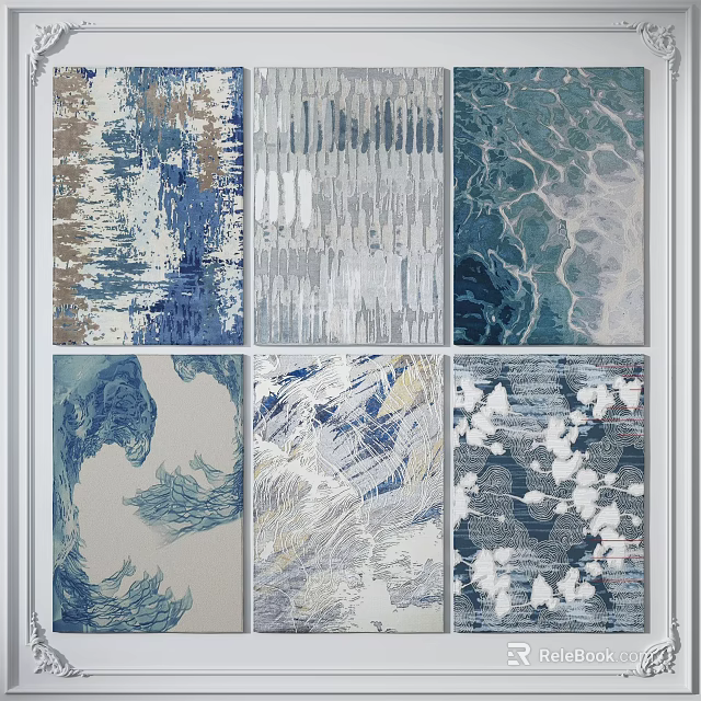 Modern Square Rugs With Abstract Blue Grey Patterns And Artistic Designs 3d model 
