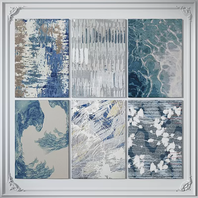 Modern Square Rugs With Abstract Blue Grey Patterns And Artistic Designs 3d model