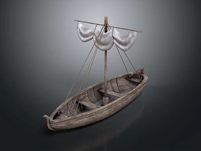 Ancient Traditional Wooden Sailing Boat With Canvas Sails And Vintage Design 3d model