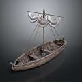 Ancient Traditional Wooden Sailing Boat With Canvas Sails And Vintage Design