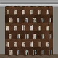 Modern Dark Brown Wooden Bookcase With Multiple Compartments Filled With Books