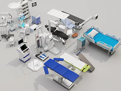 Comprehensive Medical Equipment Collection With Surgical Tables Hospital Beds Monitoring Devices And Instrument Stands 3d model