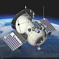 Satellite in Earth Orbit with Solar Panels Antennas and Communication Equipment