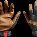 Pair of Brown and Black Leather Fabric Gloves With Detailed Stitching And Wrist Cuffs