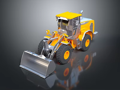 Yellow Heavy Duty Construction Loader With Front Bucket And Industrial Equipment Design 3d model