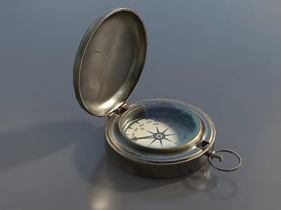 Vintage Silver Pocket Clock with Open Glass Cover and Metal Frame Featuring Detailed Hour Markers 3d model