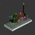 Model Steam Train with Black Body Red Wheels Tall Chimney on Rail Tracks Gravel Base