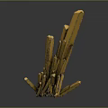 Golden Crystal Cluster With Long Slender Upward Growing Shiny Crystals Against Dark Background