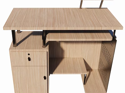 Wooden Office Desk With Multiple Tiers Design Drawers Storage Cabinets And Metal Support Legs 3d model