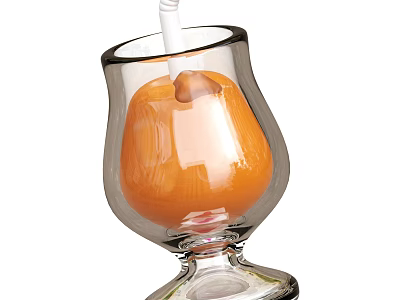 Fresh Orange Drink in Transparent Glass with White Straw Orange Fruit and Round Base 3d model