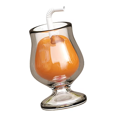 Fresh Orange Drink in Transparent Glass with White Straw Orange Fruit and Round Base 3d model