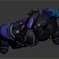 3D Male Character Model with Blue Black Armor Unique Hairstyle and Metallic Details