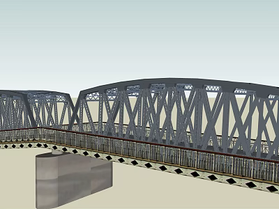 Metal Truss Bridge Design With Railings And Steel Framework Structure 3d model