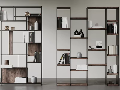 Modern Open Bookshelf Design With Multi Layered Shelves Books And Decorative Items 3d model