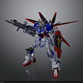 Gundam Robot Figure With Red Blue White Armor Standing Pose And Gun Weapon