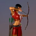 Two Female Archers In Traditional Red Outfit With Longbow And Arrow Quiver Front Back View