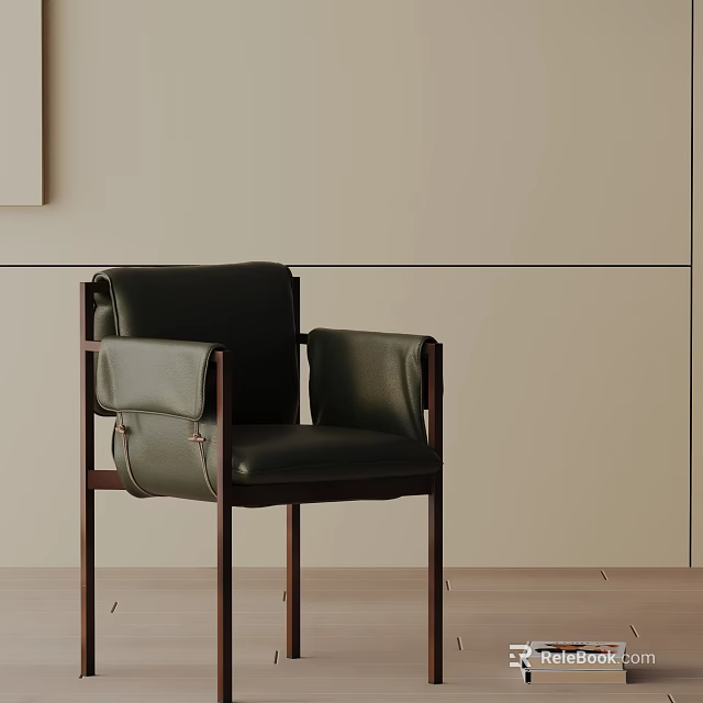 Modern Black Leather Leisure Chair With Wooden Frame And Sleek Armrest Design 3d model 