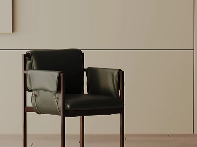 Modern Black Leather Leisure Chair With Wooden Frame And Sleek Armrest Design 3d model
