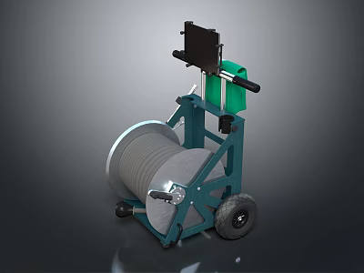 Mobile Cable Reel With Green Frame Black Control Panel And Wheels 3d model