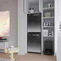 Organized Home Balcony With Stacked Washing Machine Dryer White Shelves Laundry Supplies And White Blinds