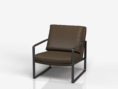 Brown Leather Leisure Chair With Black Metal Frame Modern Minimalist Design 3d model