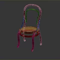 Red Curved Wooden Stool With Striped Seat And Smooth Curved Frame Design
