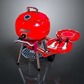 Red Portable Outdoor Grill With Wheel And Side Trays For Barbecue Use