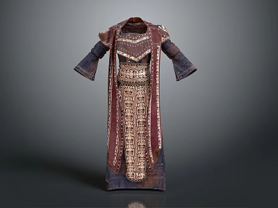 Traditional Robe With Intricate Patterns Dark Base And Red Gold Decorative Details 3d model