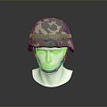 Camouflage Military Helmet Tactical Protective Gear On White Mannequin