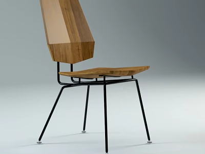 Modern Office Chair With Wooden Backrest And Black Metal Legs Design 3d model