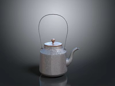 Metallic Silver Teapot Featuring Curved Handle Copper Accent Lid And Spout 3d model