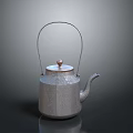 Metallic Silver Teapot Featuring Curved Handle Copper Accent Lid And Spout