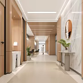 Modern Public Restroom With Wooden Doors Gender Signs Marble Countertop And White Sinks