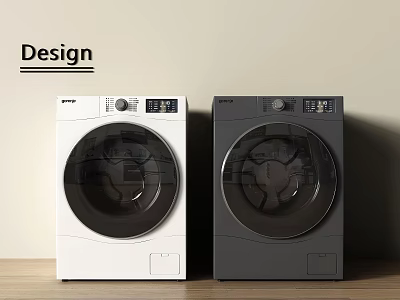 Modern Washing Machines in White and Gray with Circular Doors on Wooden Floor 3d model