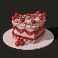 Delicious Layered Cake Topped With Fresh Cherries And Cream Frosting On White Plate