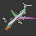 Toy Airplane Model Scene With Truck Van And Display Base